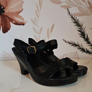 Naturalizer Black Riviera Leather Wedges, Sz 8.5, EUC, boho, Comfy, Clean Girl